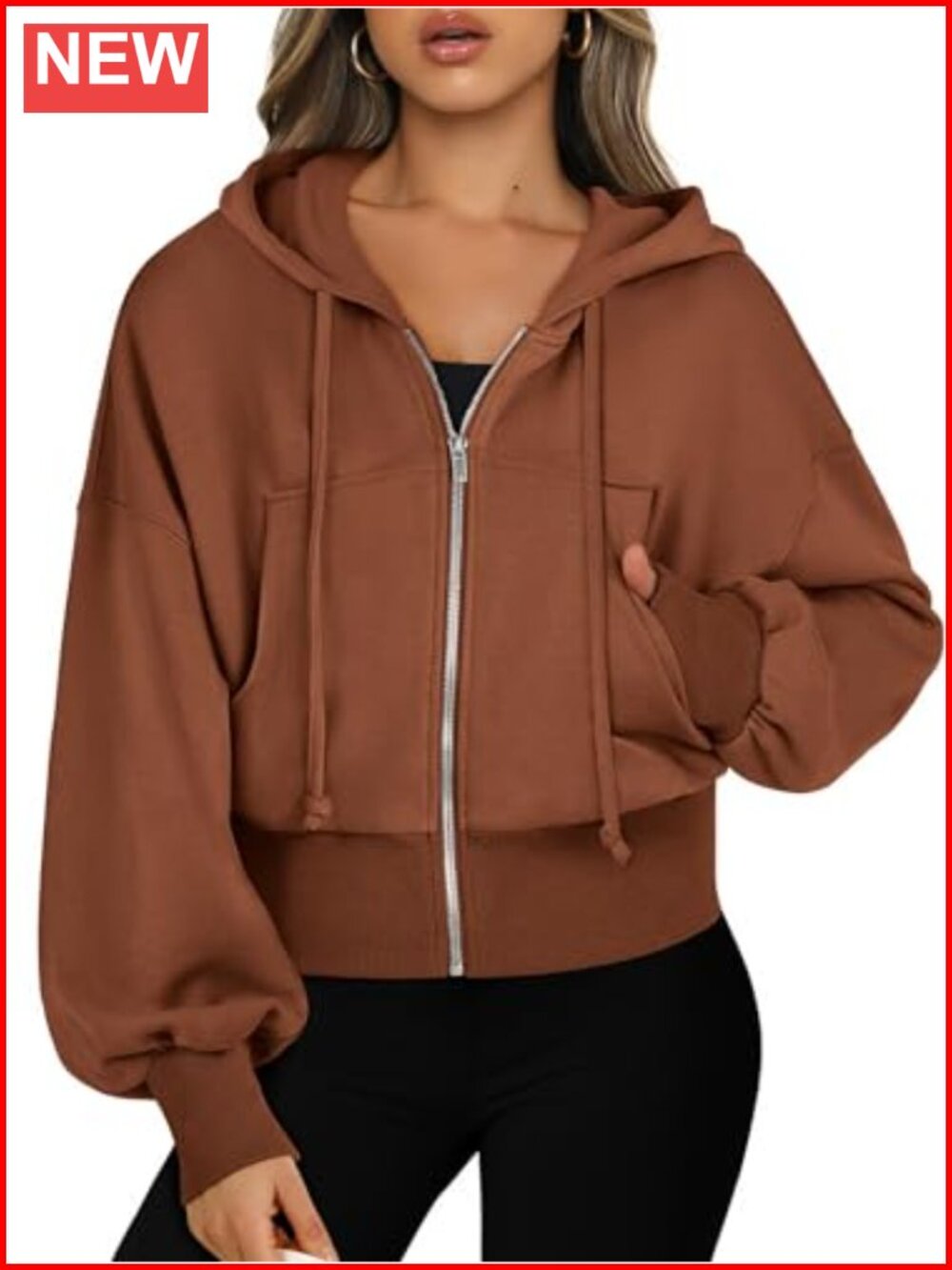 Cropped Zip Up Hoodie Sweatshirt Long Sleeve Casual Activewear